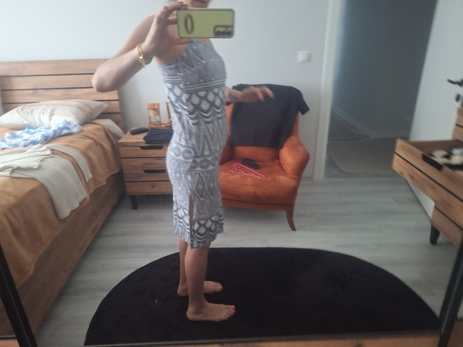 Gri Desenli Bohem Midi Elbise - Görsel 3