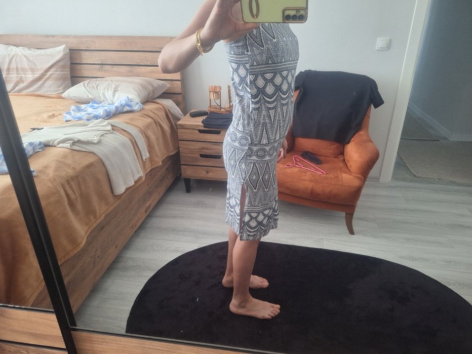 Gri Desenli Bohem Midi Elbise - Görsel 2