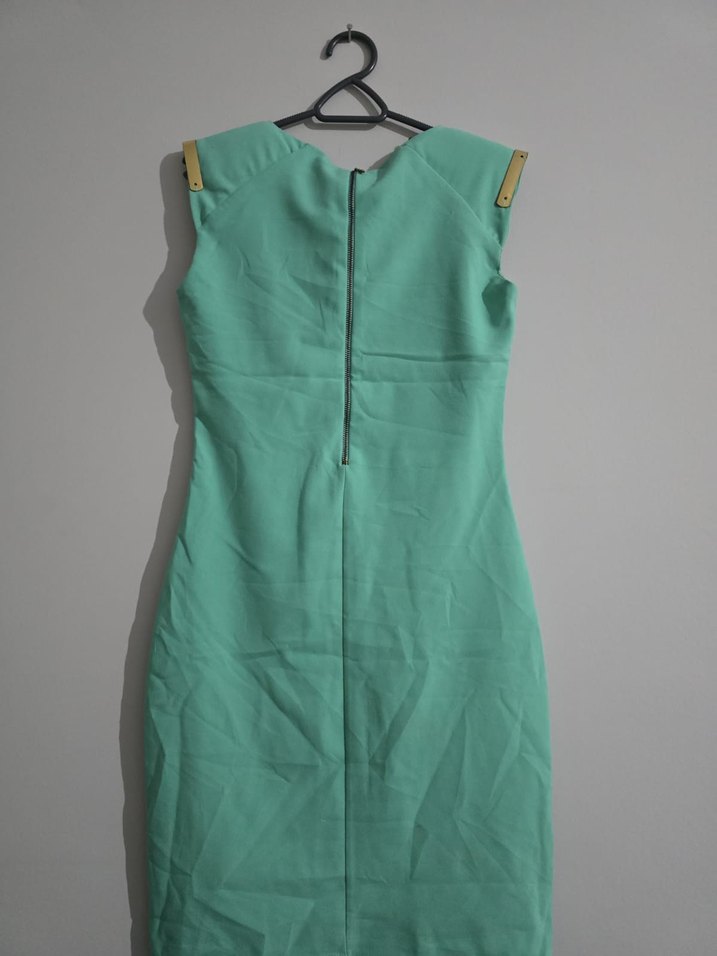 Turkuaz Kemerli Midi Kadın Elbise - Görsel 2