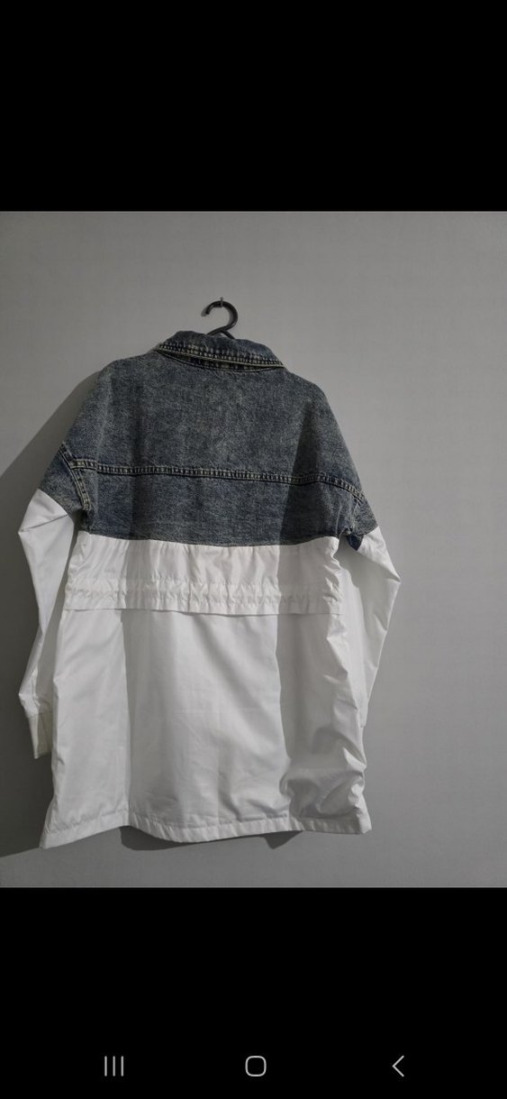 Düğmeli Beyaz Gri Uzun Denim Ceket - Görsel 2