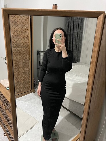 s Beden Siyah basic elbise
