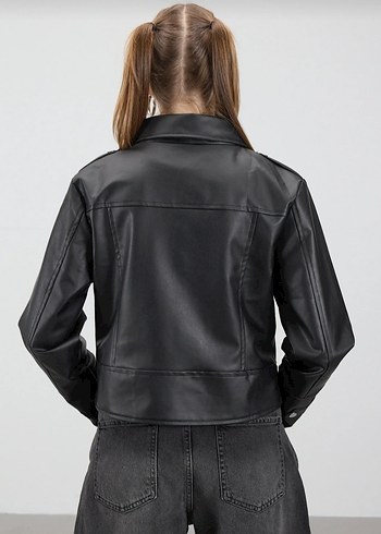 Siyah Deri Biker Ceket - Görsel 2