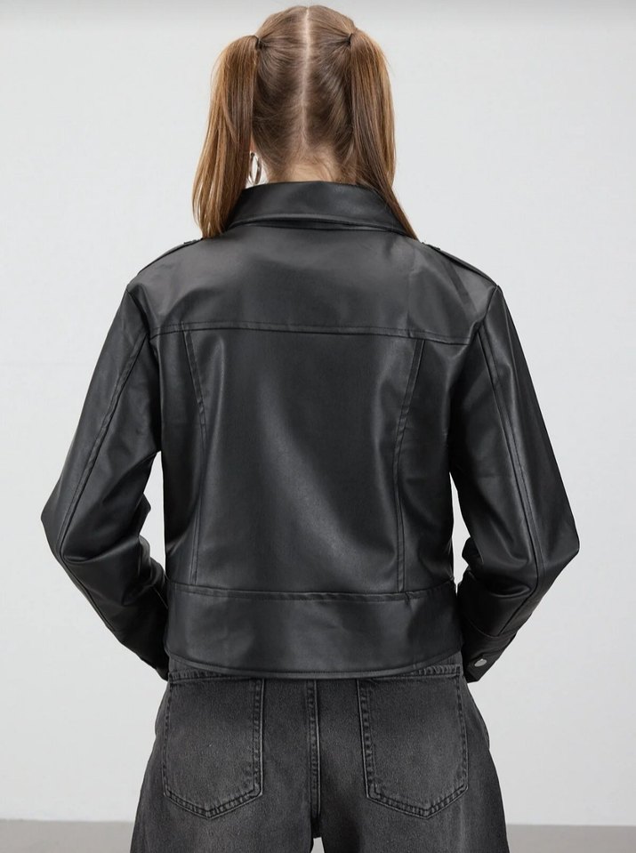 Siyah Deri Biker Ceket - Görsel 2