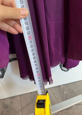 Mor Uzun V Yaka Drapeli Abiye Elbise - Görsel 5