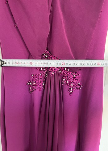 Mor Uzun V Yaka Drapeli Abiye Elbise - Görsel 7