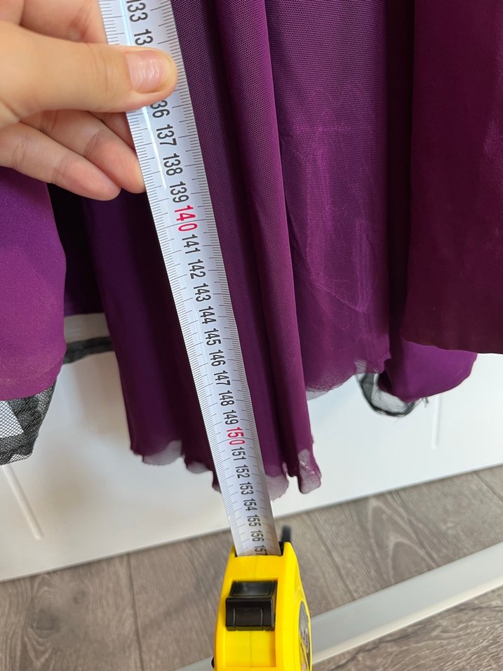 Mor Uzun V Yaka Drapeli Abiye Elbise - Görsel 5