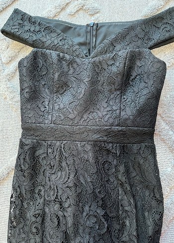 Dantel Detaylı Siyah Uzun Abiye Elbise - Görsel 5