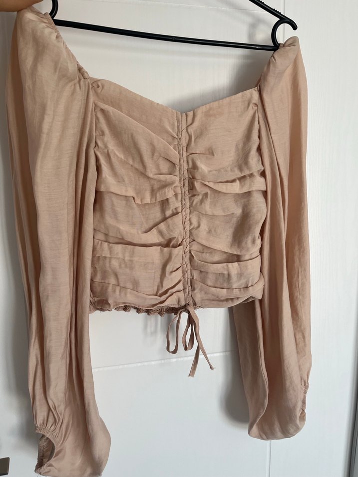 Bej Drapeli Uzun Kollu Keten Mini crop - Görsel 2