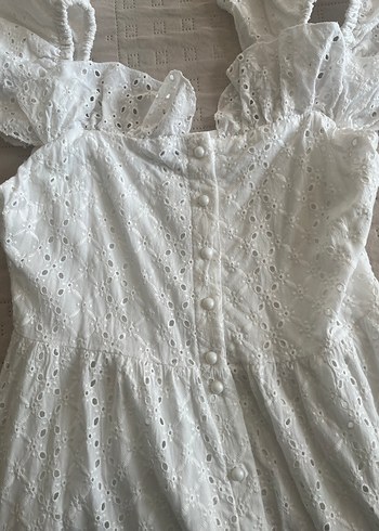 Beyaz midi elbise - Görsel 3