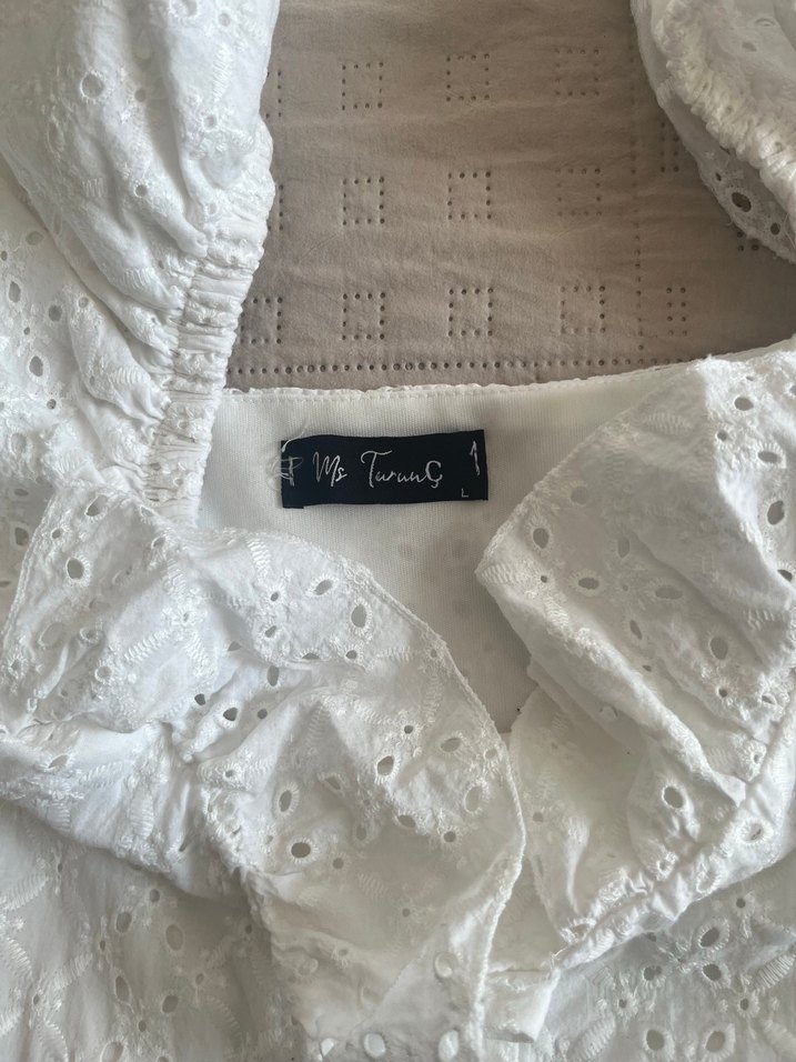 Beyaz midi elbise - Görsel 4