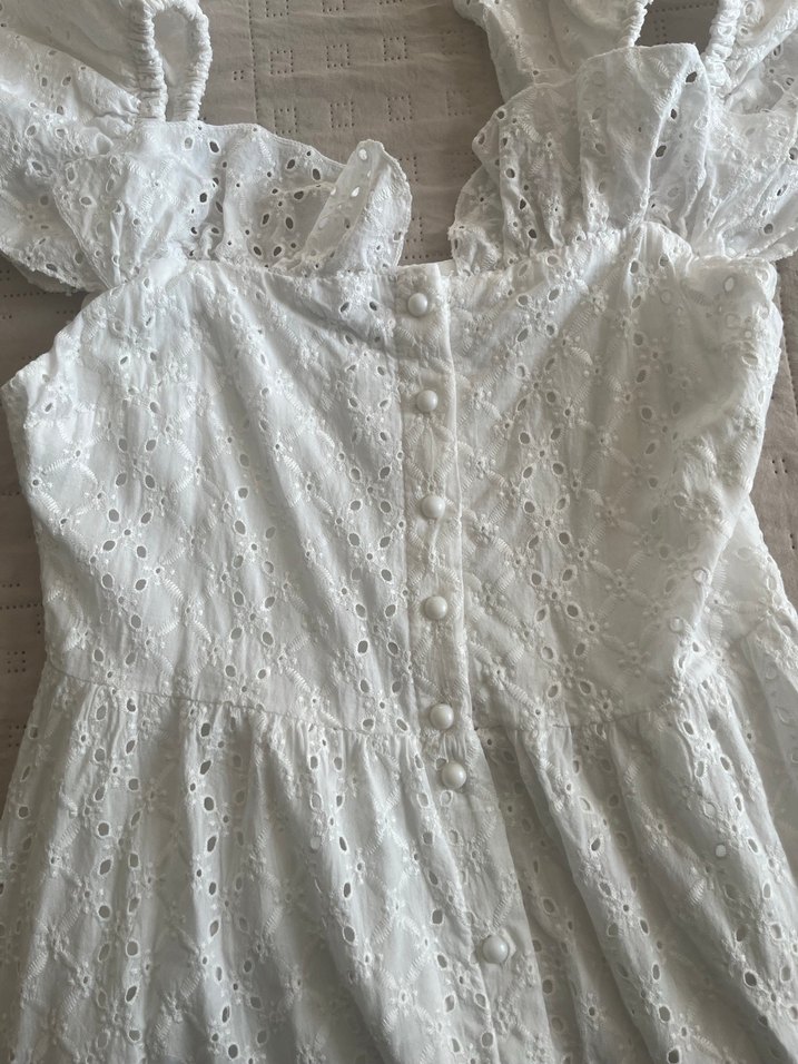 Beyaz midi elbise - Görsel 3