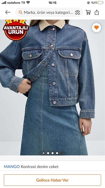 s Beden Mango kontrast denim ceket