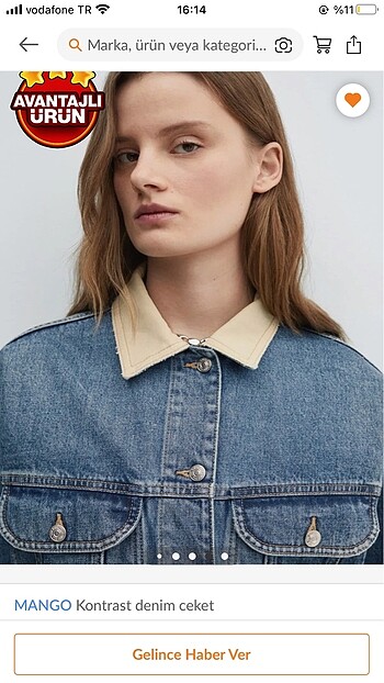 s Beden mavi Renk Mango kontrast denim ceket