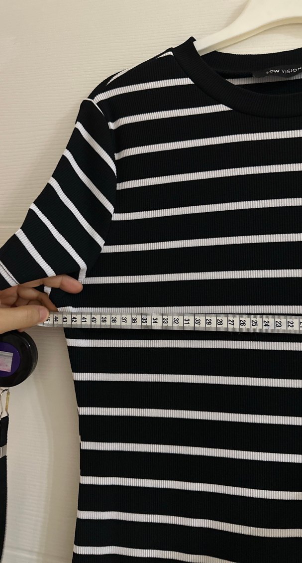Siyah Beyaz Çizgili Midi Elbise - Görsel 3