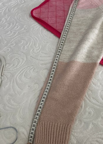 Pembe ve Beyaz Triko Midi Kadın Kazak - Görsel 4