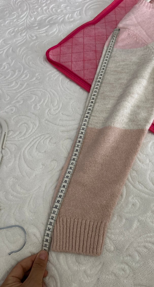 Pembe ve Beyaz Triko Midi Kadın Kazak - Görsel 4