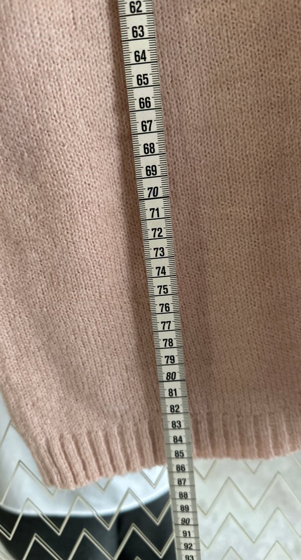 Pembe ve Beyaz Triko Midi Kadın Kazak - Görsel 3