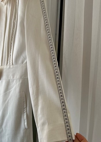 Armine Uzun Beyaz Keten Kadın pardesü - Görsel 8