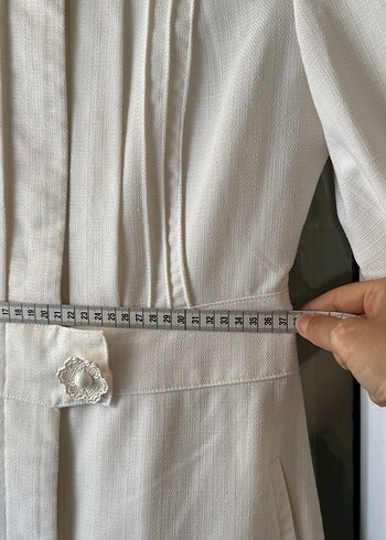 Armine Uzun Beyaz Keten Kadın pardesü - Görsel 6