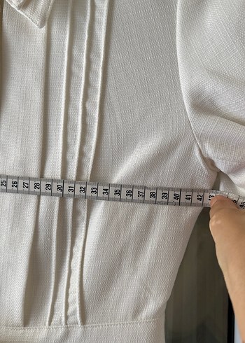 Armine Uzun Beyaz Keten Kadın pardesü - Görsel 5