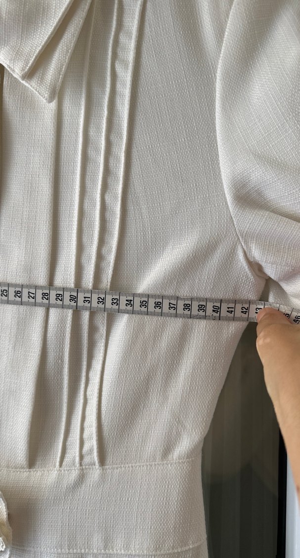 Armine Uzun Beyaz Keten Kadın pardesü - Görsel 5