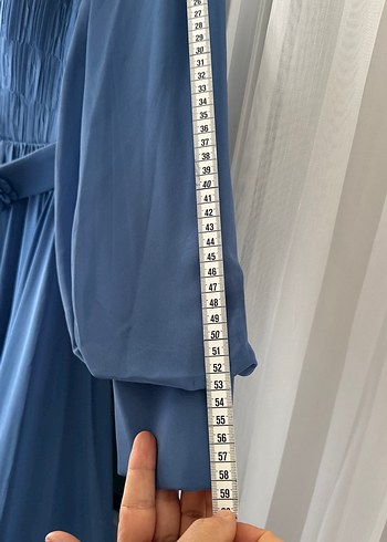 Uzun Mavi Şık Abiye Elbise - Görsel 7