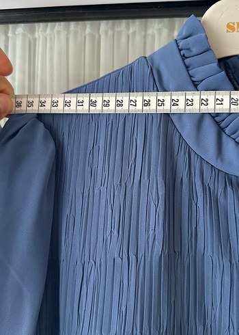 Uzun Mavi Şık Abiye Elbise - Görsel 6