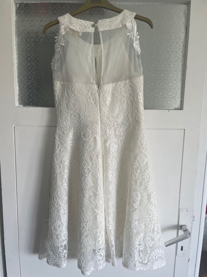 Beyaz Dantel Midi Mini Gelinlik - Görsel 2