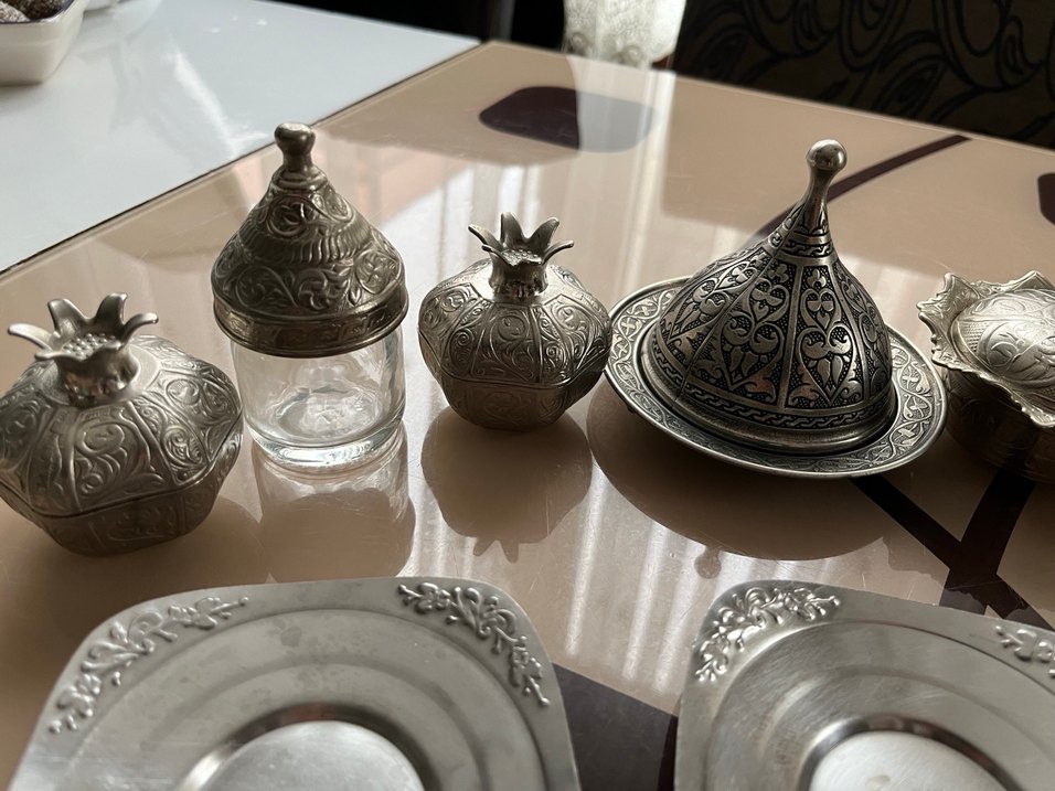 Gümüş Renkli İşlemeli Çay Seti - Görsel 2