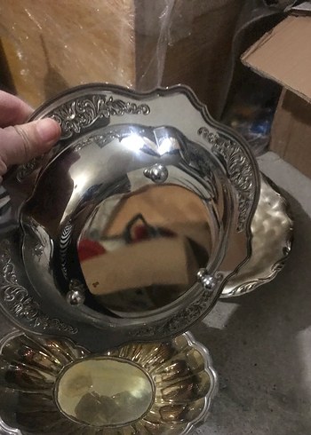 Vintage gümüş Renk Parlak Tabak - Görsel 2