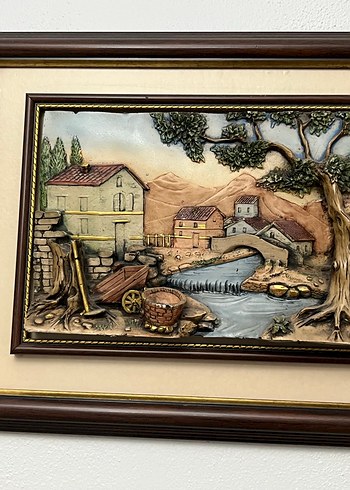 Kahverengi Çerçeveli Kırsal Manzara Tablosu - Görsel 3