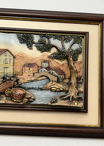 Kahverengi Çerçeveli Kırsal Manzara Tablosu - Görsel 4