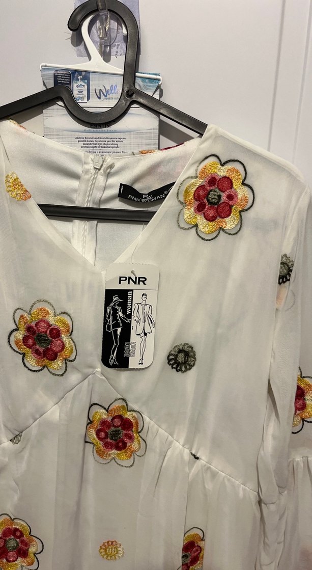 Nakışlı Beyaz Uzun Bohem Elbise - Görsel 2