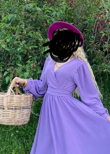 Lila uzunkollu elbise - Görsel 2