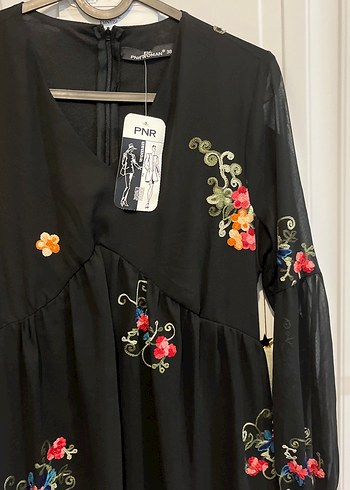 Nakışlı Siyah Uzun Bohem Elbise - Görsel 3