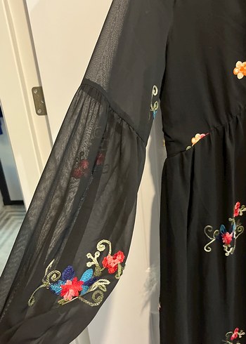 Nakışlı Siyah Uzun Bohem Elbise - Görsel 2