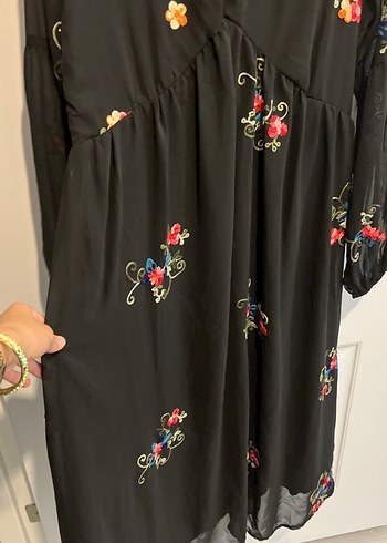 Nakışlı Siyah Uzun Bohem Elbise - Görsel 4