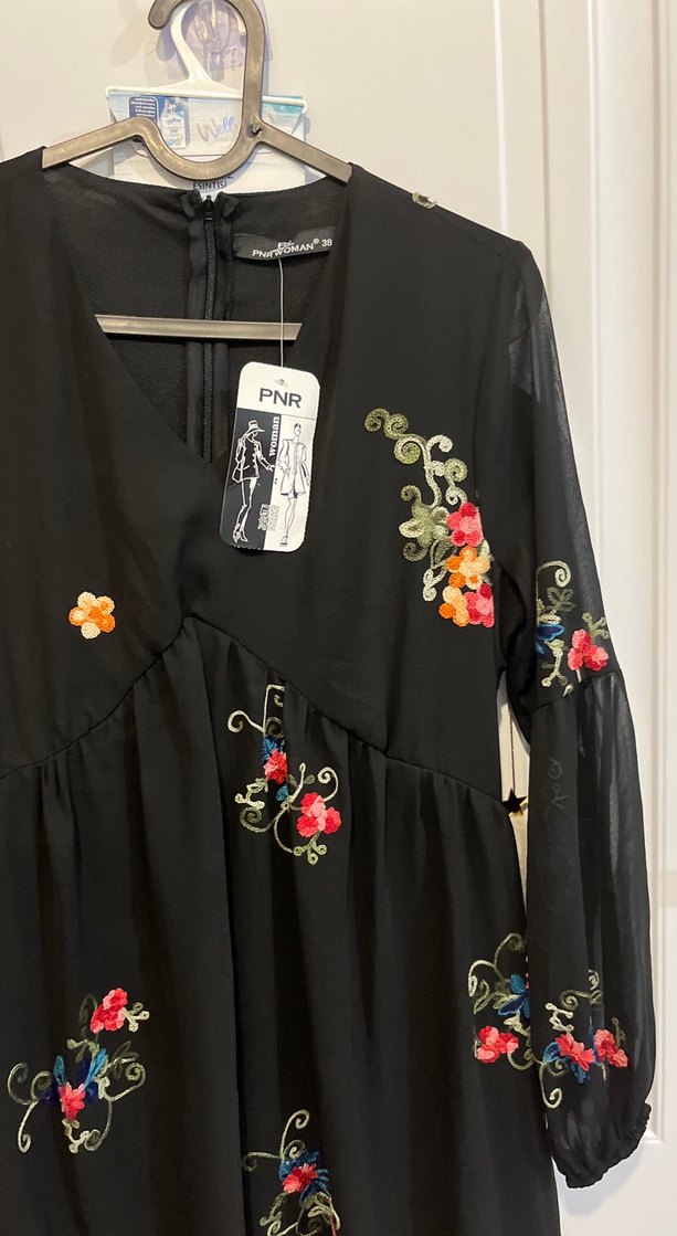 Nakışlı Siyah Uzun Bohem Elbise - Görsel 3