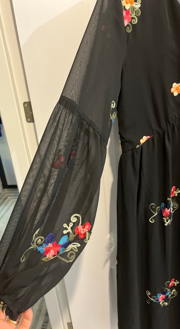 Nakışlı Siyah Uzun Bohem Elbise - Görsel 2