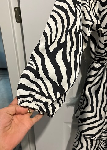 Zebra Desenli Kadın Uzun Kollu Kumaş elbise - Görsel 2