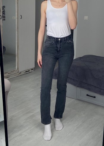 Gri Düz Kesim Kadın Denim Pantolon - Görsel 2