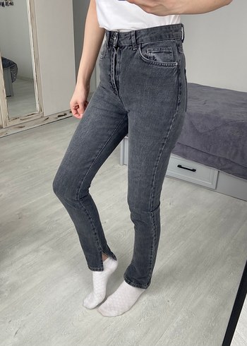 Gri Düz Kesim Kadın Denim Pantolon - Görsel 5