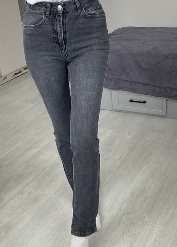 Gri Düz Kesim Kadın Denim Pantolon - Görsel 4