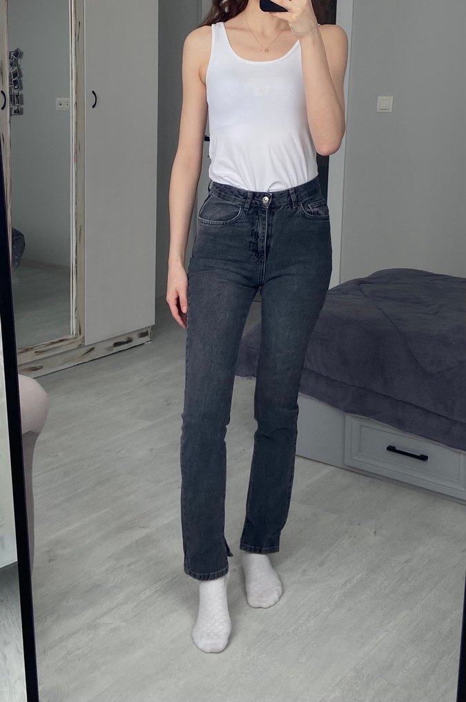 Gri Düz Kesim Kadın Denim Pantolon - Görsel 2