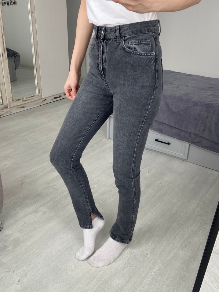 Gri Düz Kesim Kadın Denim Pantolon - Görsel 5