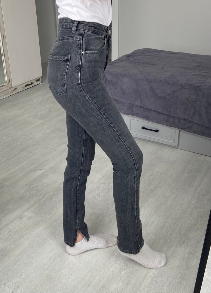 Gri Düz Kesim Kadın Denim Pantolon - Görsel 3