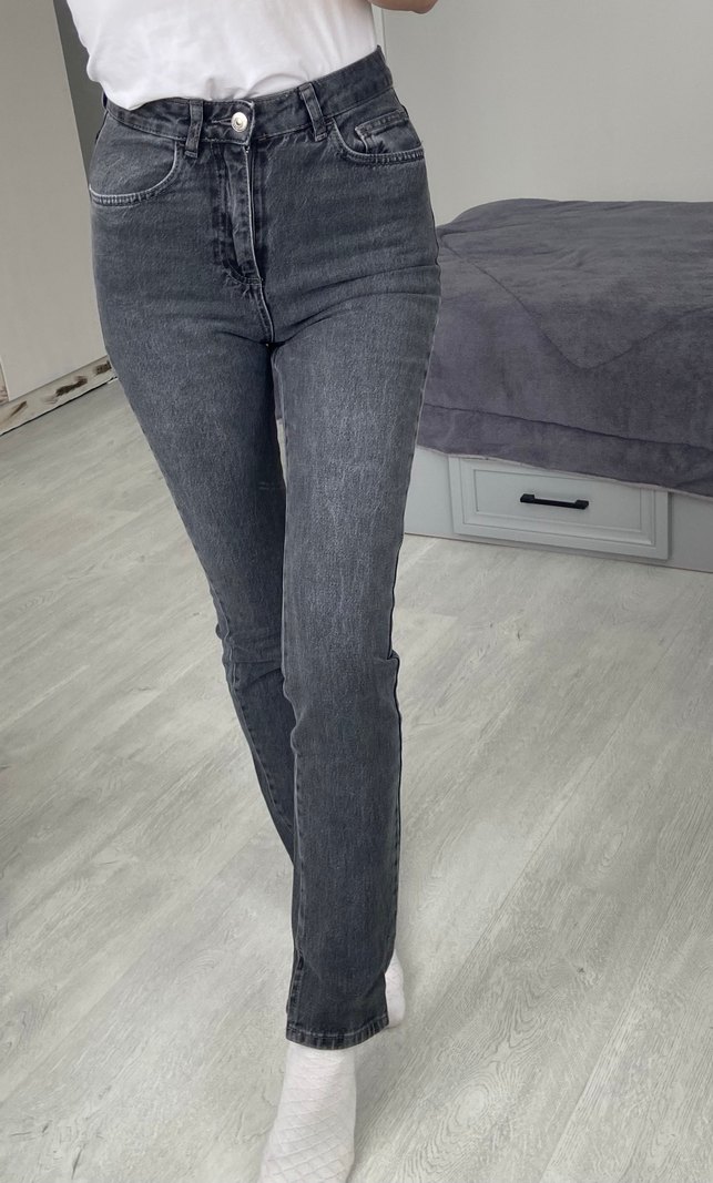 Gri Düz Kesim Kadın Denim Pantolon - Görsel 4