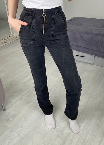 Fermuarlı Füme Kadın Jean - Görsel 2