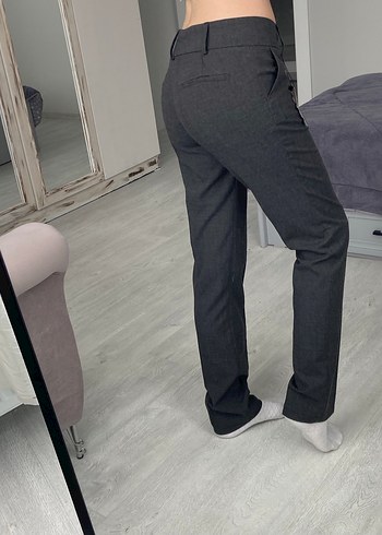 Vintage Düğmeli Gri Kumaş Kadın Pantolon - Görsel 4