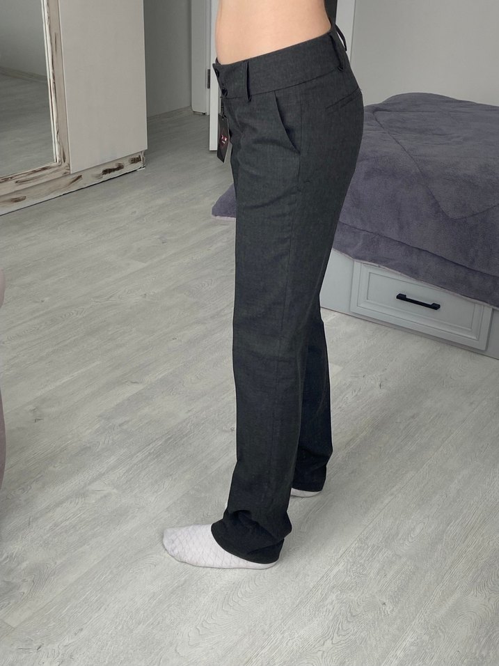 Vintage Düğmeli Gri Kumaş Kadın Pantolon - Görsel 5